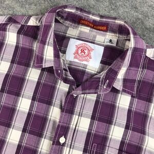 Christian Audigier Mens Plaid Button Up Shirt XXL Purple Authentic Garment